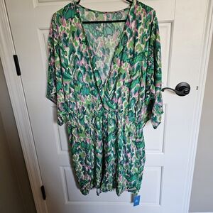 Cupshe Green & Pink Abstract V-Neck Swim Coverup